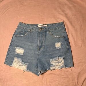 Fashion Nova Light Blue Distressed Jean Shorts